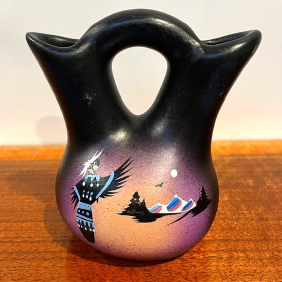 Navajo Native American Purple Wedding Vase Hand Painted Signed - Picture 1 of 6